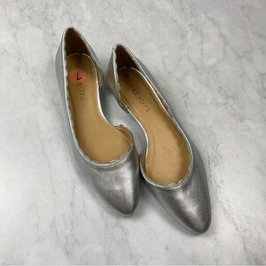 Talbots: Scalloped Edge D'Orsay Leather Slip On Flats Shoes Metallic Silver NWOT